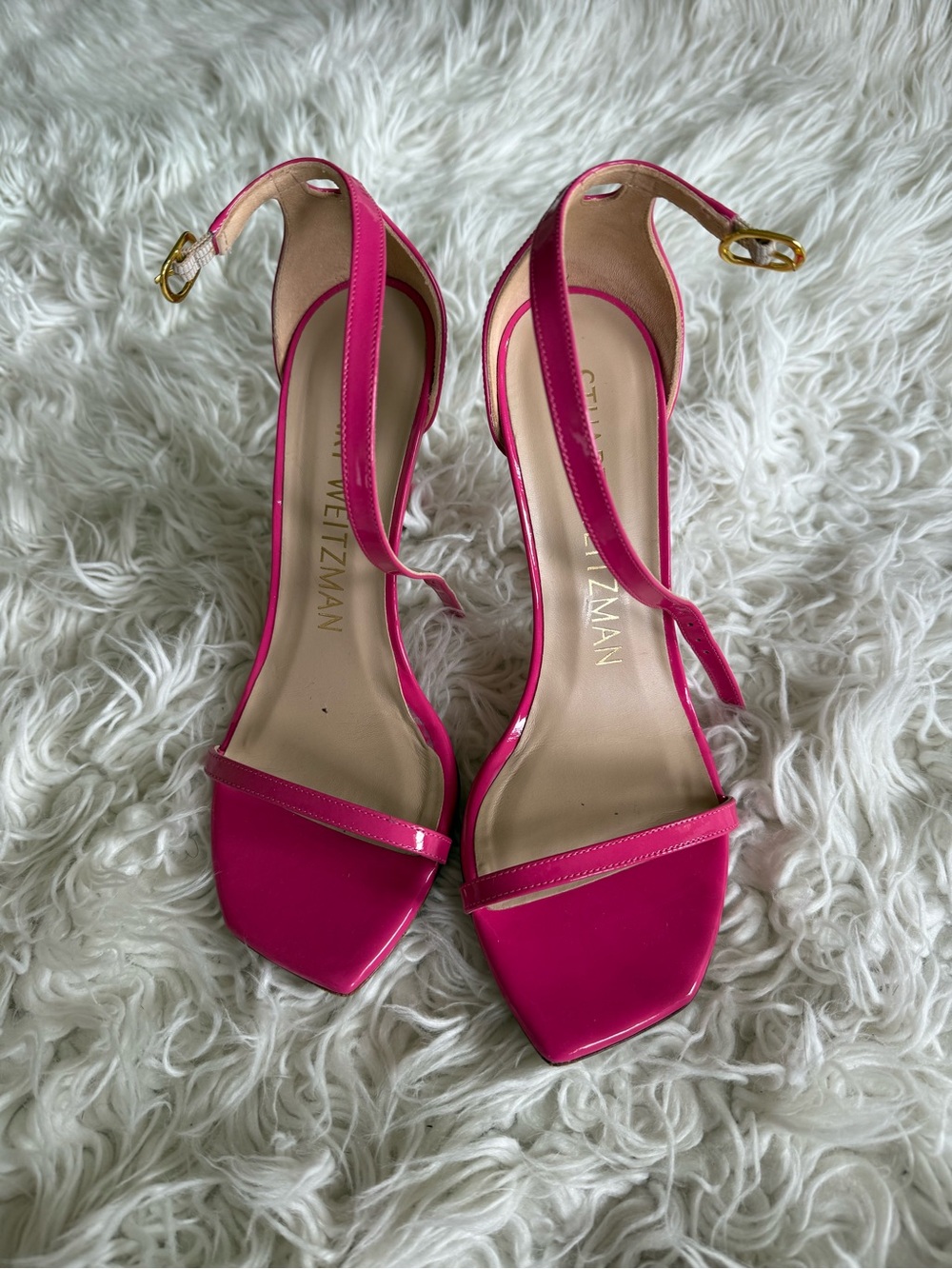 Stuart Weitzman Hot Pink Patent Ankle-Strap Sandals - Picture 1 of 3